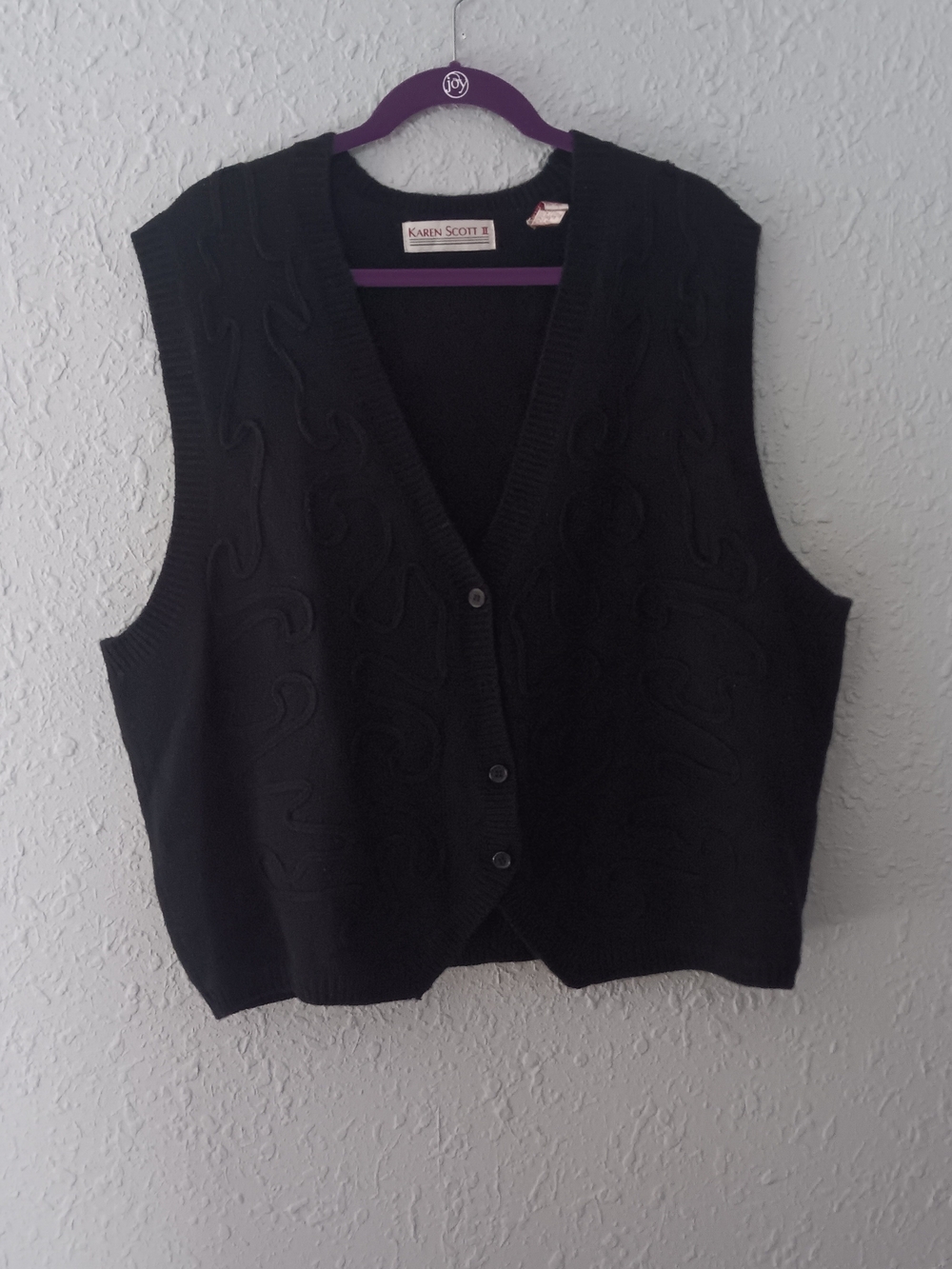 Karen Scott Black Button-Front Knit Vest with Subtle Cable Detail
